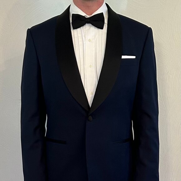 Navy Blue Sequin Blazer - Shiny Midnight Blue Tuxedo Dinner Jacket